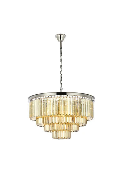 Elegant Sydney 17 Light Polished Nickel Chandelier Golden Teak (Smoky) Royal Cut Crystal 1231D32PN-GT/RC