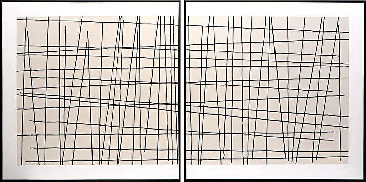 SUNPAN Crosshatch (Set Of 2) - 48" X 48" - Black Floater Frame A0208