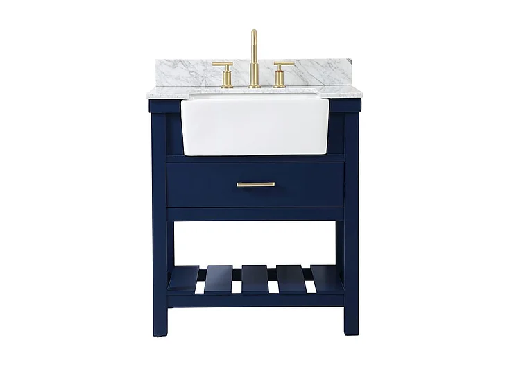 Elegant 30 In. Single Bathroom Vanity in Blue with Backsplash VF60130BL-BS