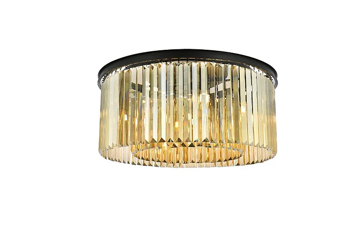 Elegant Sydney 8 Light Matte Black Flush Mount Golden Teak (Smoky) Royal Cut Crystal 1238F31MB-GT/RC