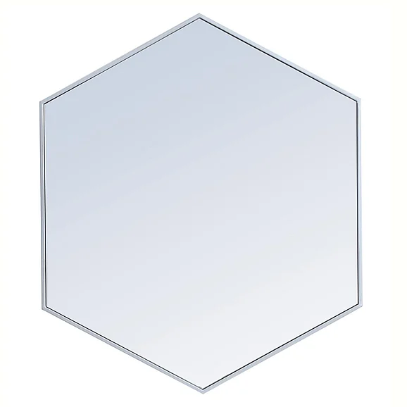 Elegant Metal Frame Hexagon Mirror 38 In. in Silver MR4538S
