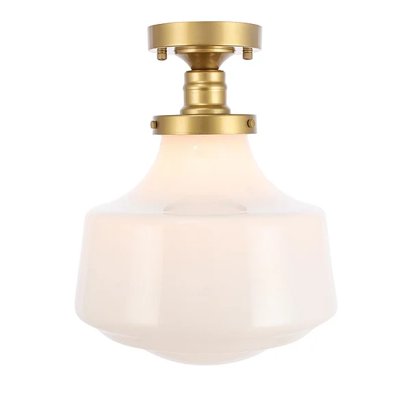 Elegant Lyle 1 Light Brass and Frosted White Glass Flush Mount LD6245BR