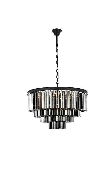 Elegant Sydney 17 Light Matte Black Chandelier Silver Shade (Grey) Royal Cut Crystal 1201D32MB-SS/RC