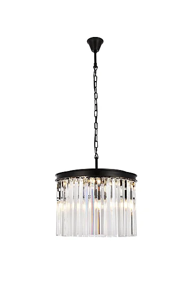 Elegant Sydney 6 Light Matte Black Pendant Clear Royal Cut Crystal 1208D20MB/RC