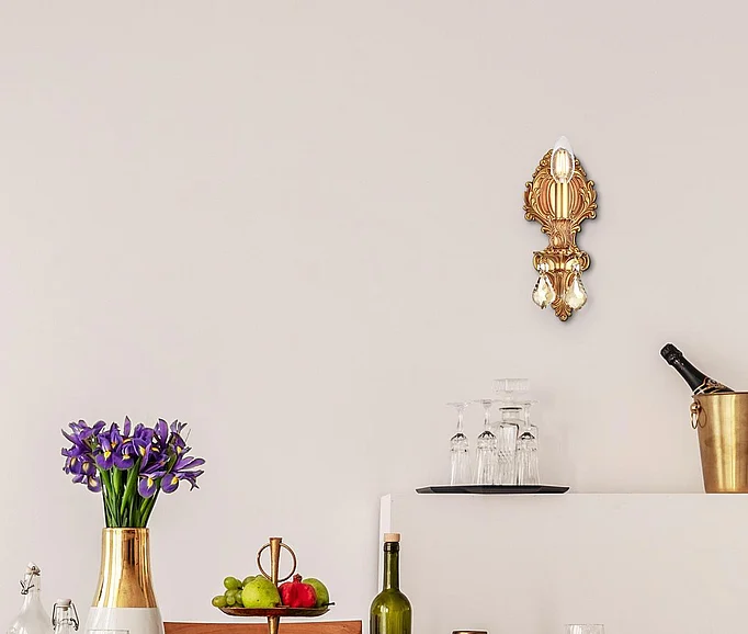 Elegant Monarch 1 Light French Gold Wall Sconce Golden Teak (Smoky) Royal Cut Crystal 9601W5FG-GT/RC