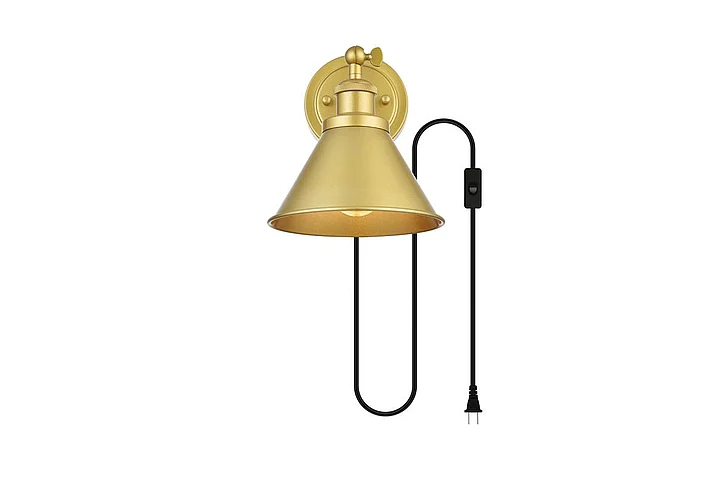 Elegant Blaise 1 Light Brass Plug in Wall Sconce LD7329W7BRA CLOSEOUT
