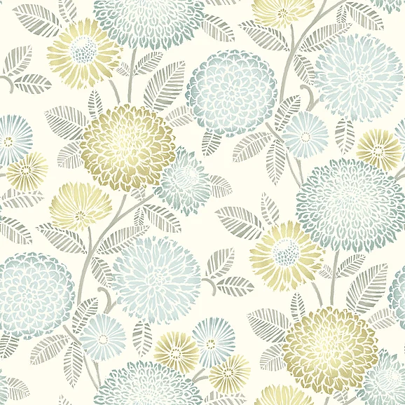 York Chesapeake Zalipie Lime Floral Trail Wallpaper (Double Roll) 3125-72330