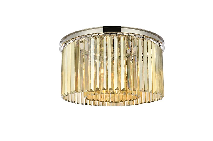 Elegant Sydney 8 Light Polished Nickel Flush Mount Golden Teak (Smoky) Royal Cut Crystal 1238F26PN-GT/RC