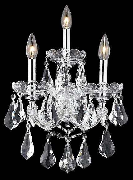 Elegant Maria Theresa 3 Light Chrome Wall Sconce Clear Royal Cut Crystal 2801W3C/RC