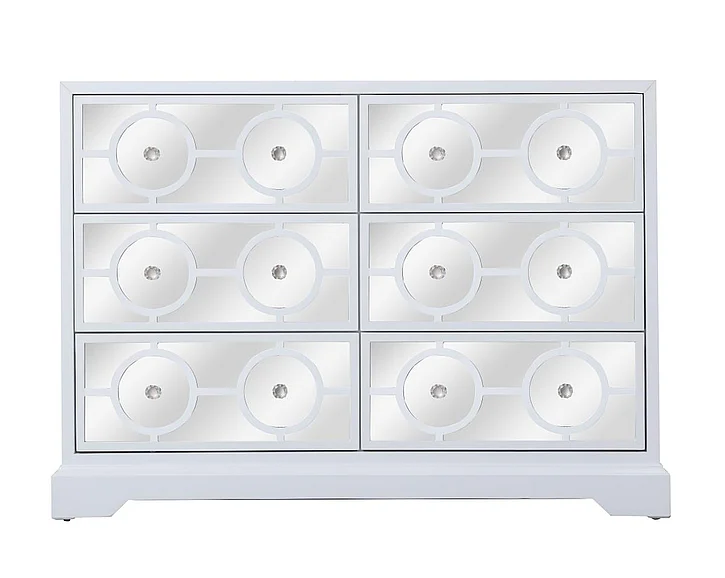 Elegant 48 In. Mirrored Six Drawer Cabinet in White MF81017WH CLOSEOUT
