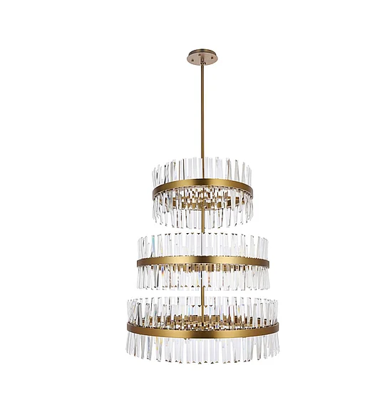 Elegant Serephina 36 In. 3 Tiers Crystal Round Chandelier Light in Satin Gold 6200G36L3SG