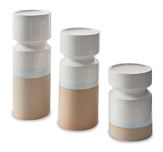 Hurston 3Pcs Candle Holder in Ivory/Brown A2000583 FedEx/UPS