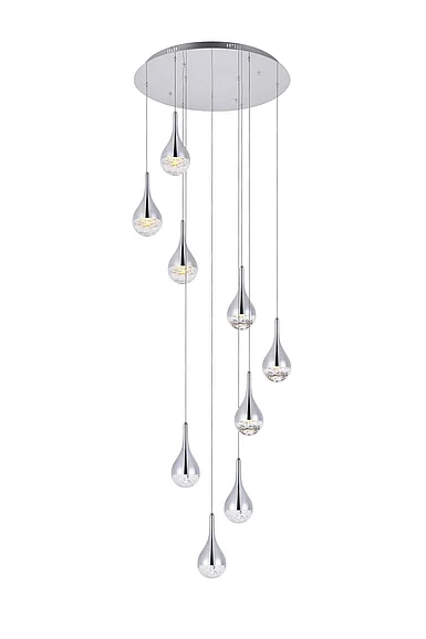 Elegant Amherst Collection Led 9-Light Chandelier 24In x 9In Chrome Finish 3809D24C