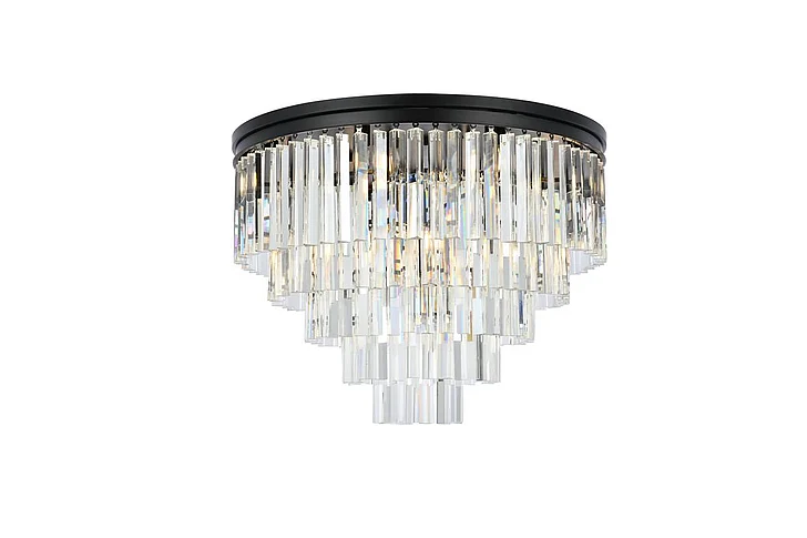Elegant Sydney 17 Light Matte Black Flush Mount Clear Royal Cut Crystal 1201F32MB/RC