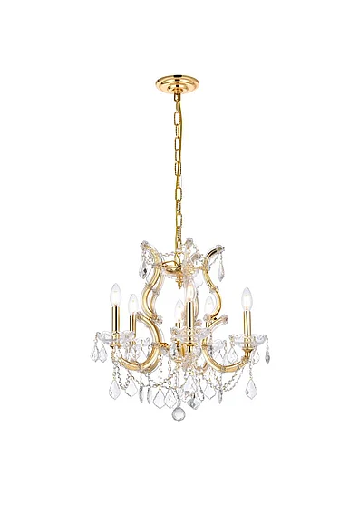 Elegant Maria Theresa 6 Light Gold Pendant Clear Royal Cut Crystal 2800D20G/RC