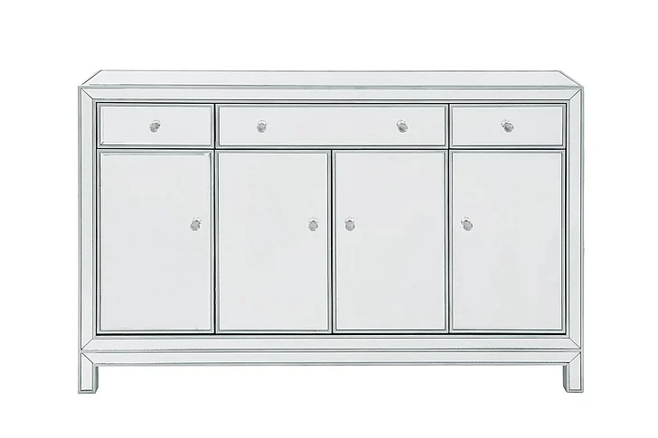 Elegant Buffet Cabinet 3 Drawers 4 Doors 56In. W x 13In. D x 36In. H in Antique Silver Paint MF72001