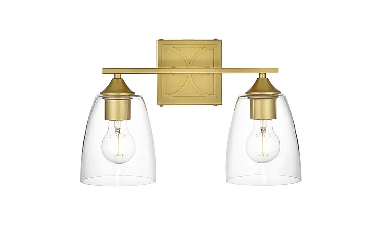 Elegant Harris 2 Light Brass and Clear Bath Sconce LD7309W15BRA CLOSEOUT