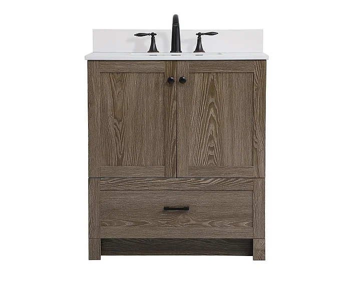 Elegant 30 In. Single Bathroom Vanity in Weathered Oak with Backsplash VF2830WO-BS