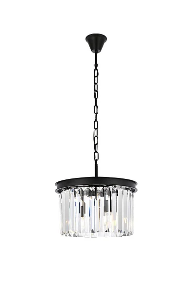 Elegant Sydney 3 Light Matte Black Pendant Clear Royal Cut Crystal 1238D16MB/RC
