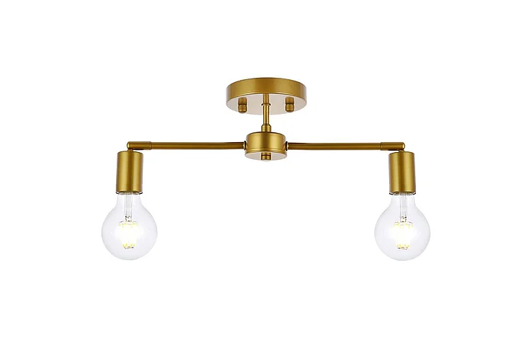 Elegant Zane 2 Lights Brass Flush Mount LD2348BR