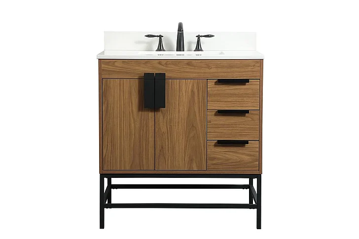 Elegant 32 In. Single Bathroom Vanity in Walnut Brown with Backsplash VF48832WB-BS