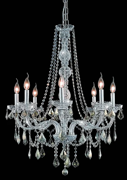 Elegant Verona 8 Light Chrome Chandelier Golden Teak (Smoky) Royal Cut Crystal V7858D28C-GT/RC