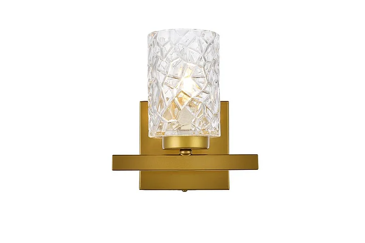 Elegant Cassie 1 Light Bath Sconce in Brass with Clear Shade LD7025W7BR