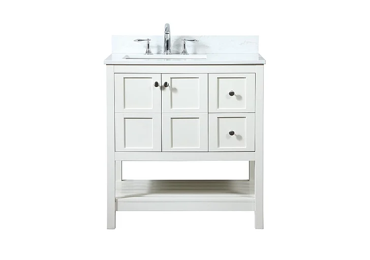 Elegant 32 In. Single Bathroom Vanity in White with Backsplash VF16432WH-BS