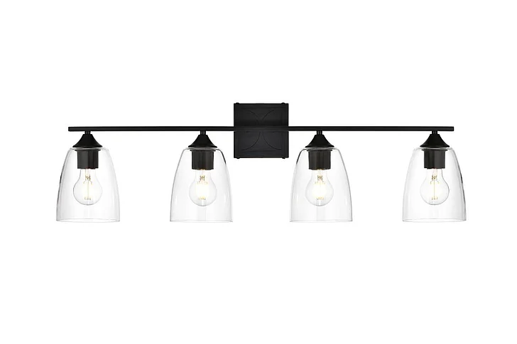 Elegant Harris 4 Light Black and Clear Bath Sconce LD7309W34BLK CLOSEOUT