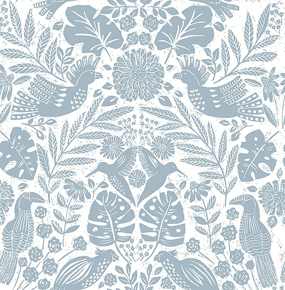 York A-Street Prints Nestle Blue Bird Block Print Wallpaper (Double Roll) 4122-27000