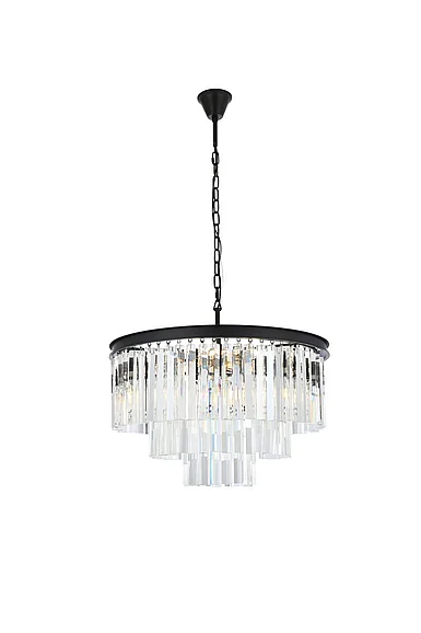 Elegant Sydney 9 Light Matte Black Chandelier Clear Royal Cut Crystal 1201D26MB/RC