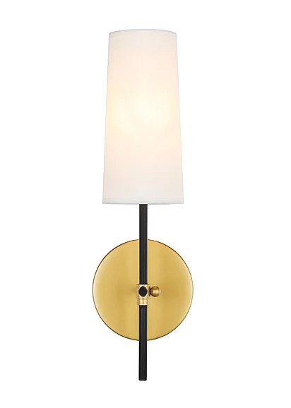 Elegant Mel 1 Light Brass and Black and White Shade Wall Sconce LD6004W5BRBK