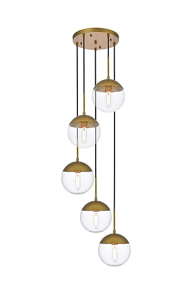 Elegant Eclipse 5 Lights Brass Pendant with Clear Glass LD6079BR