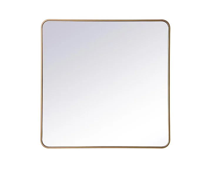 Elegant Soft Corner Metal Rectangular Mirror 36X36 In. in Brass MR803636BR