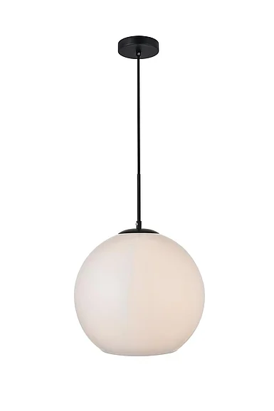Elegant Baxter 1 Light Black Pendant with Frosted White Glass LD2217BK