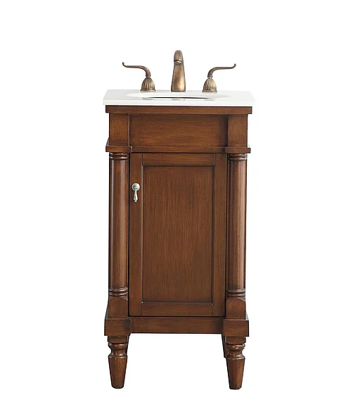 Elegant 18 In. Single Bathroom Vanity in Walnut with Ivory White Engineered Marble VF13018WT-VW