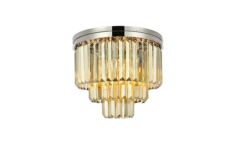 Elegant Sydney 9 Light Polished Nickel Flush Mount Golden Teak (Smoky) Royal Cut Crystal 1231F20PN-GT/RC
