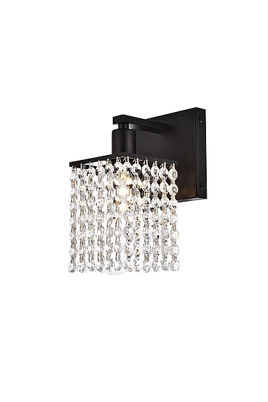 Elegant Phineas 1 Light Bath Sconce in Black with Clear Crystals LD7006BK