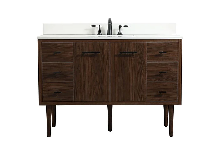 Elegant 48 In. Single Bathroom Vanity in Walnut with Backsplash VF48048MWT-BS CLOSEOUT