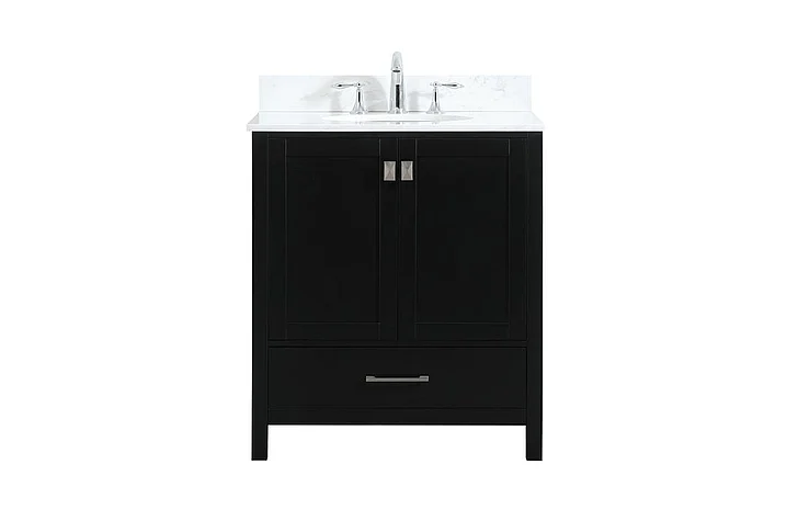 Elegant 30 In. Single Bathroom Vanity in Black with Backsplash VF18830BK-BS