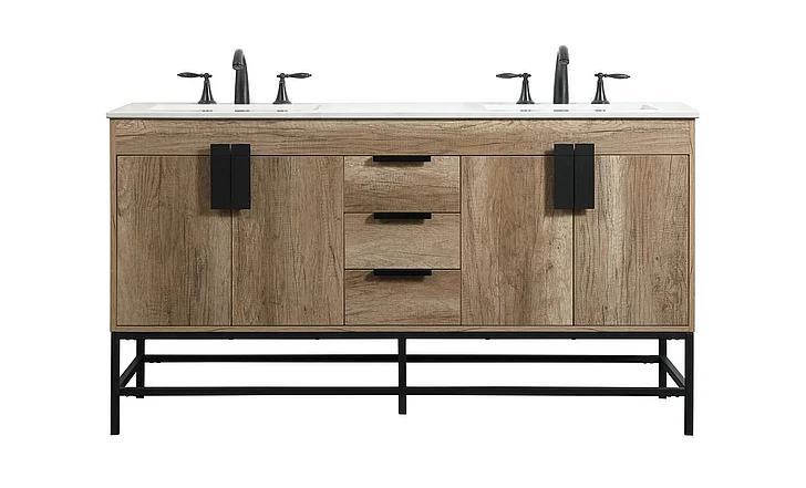 Elegant 60 In. Double Bathroom Vanity in Natural Oak VF48860DNT