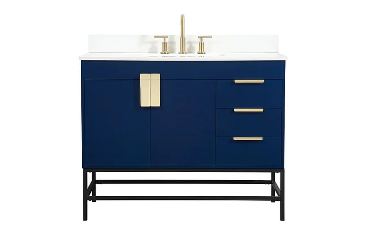Elegant 42 In. Single Bathroom Vanity in Blue with Backsplash VF48842MBL-BS CLOSEOUT