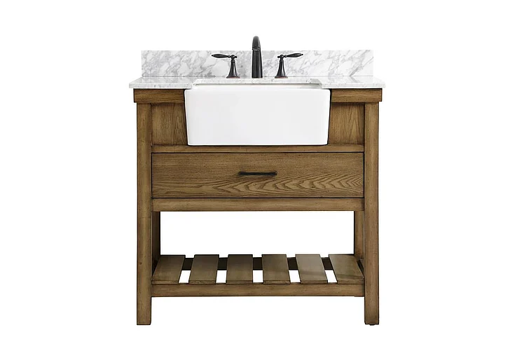 Elegant 36 In. Single Bathroom Vanity in Driftwood with Backsplash VF60136DW-BS