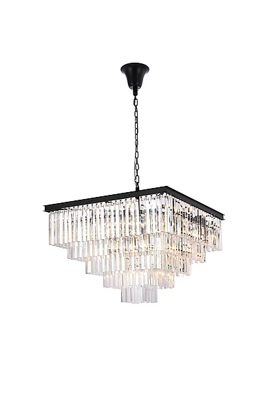 Elegant Sydney 34 In. Square Crystal Chandelier in Matte Black 1201S34MB/RC