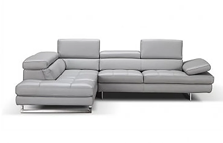 J&M Aurora Italian Leather Left Hand Facing Sectional in Light Grey 18142-LHFC PROMO