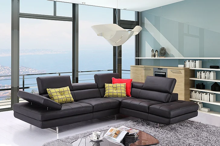 J&M Furniture A761 Italian Leather Sectional RAF in Black 1785521-RHFC PROMO