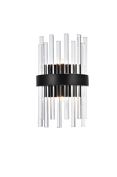 Elegant Dallas 8 In. Crystal Bath Sconce in Black 3000W8BK