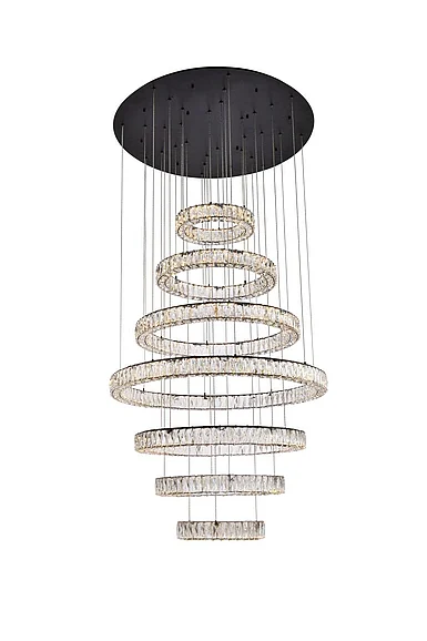 Elegant Monroe 40 In. Led Seven Ring Chandelier in Black 3503G7LBK