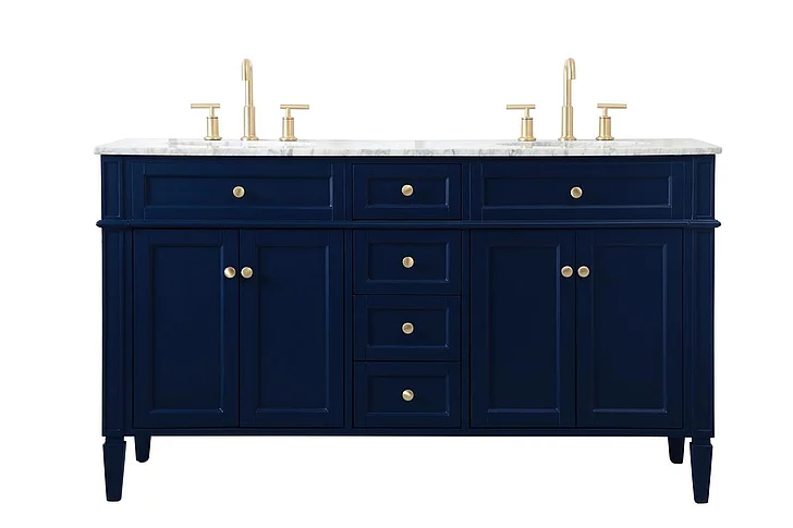 Elegant 60 In. Double Bathroom Vanity in Blue VF12560DBL