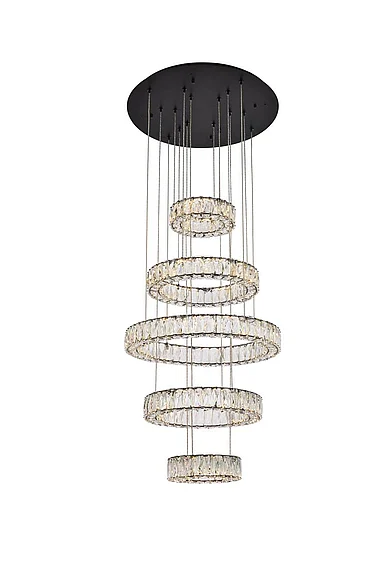Elegant Monroe 25 In. Led Five Ring Chandelier in Black 3503G5LBK